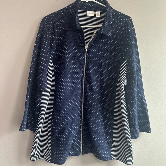 Chico's Navy Polka Dot Bomber Jacket - Picture 1 of 6